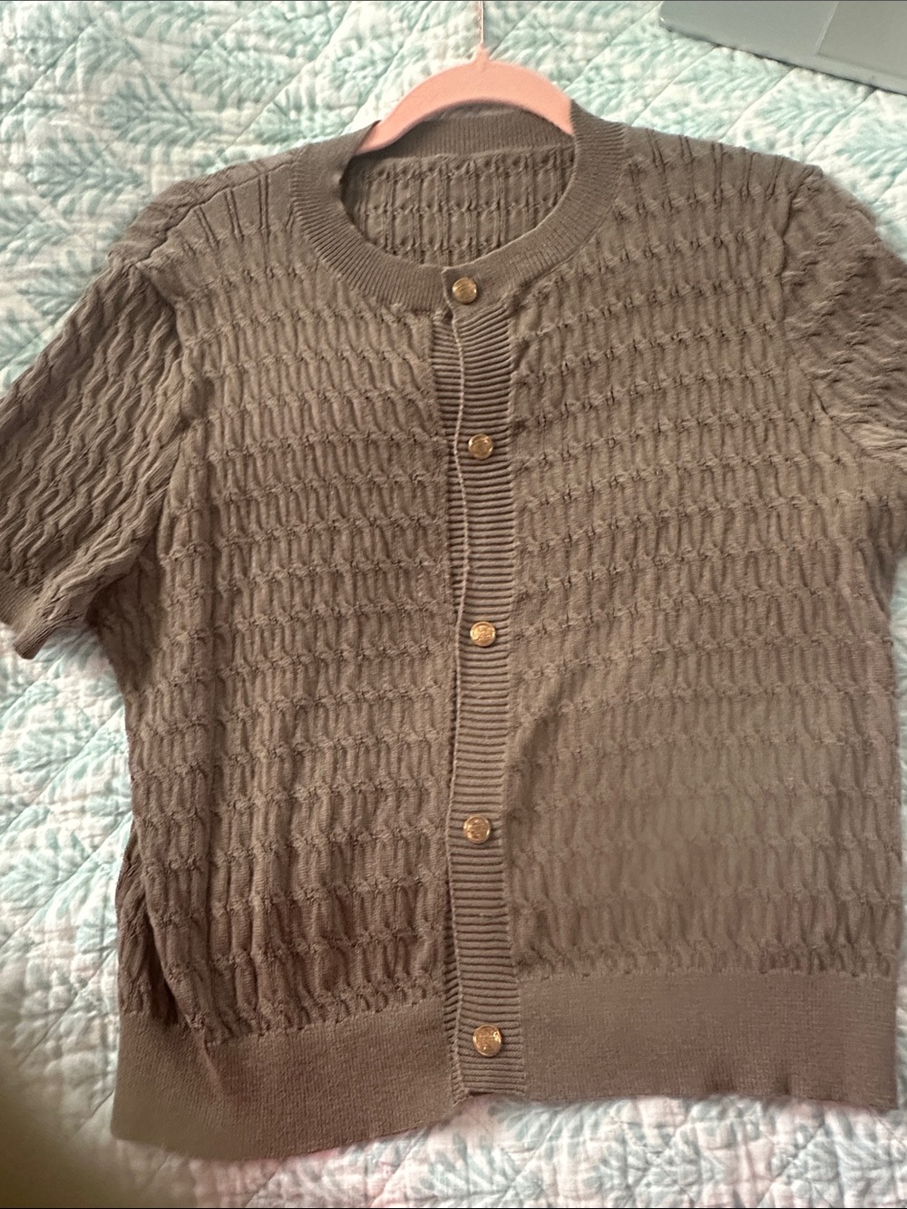 SHEIN Short-Sleeve Knit Cardigan - Taupe Brown